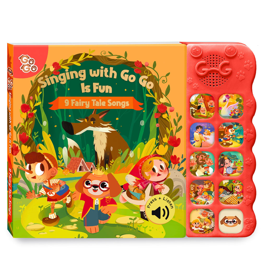 GO GO 9 Fairy Tale Songs book cover with colorful illustrations for curious toddlers.