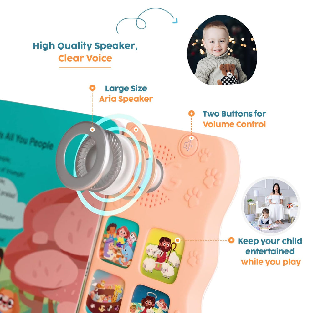 GO GO Songs of Creation and Praise sturdy board-book with tactile buttons for interaction.