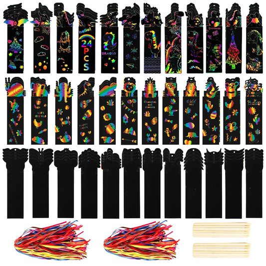 Goaste dinosaur scratch bookmarks feature 36 vivid designs for classroom crafts.