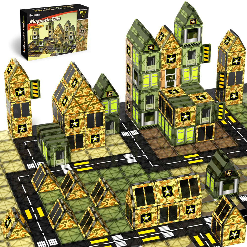 GobiDex army magnetic tiles 100pcs, versatile for imaginative base building and STEM play.