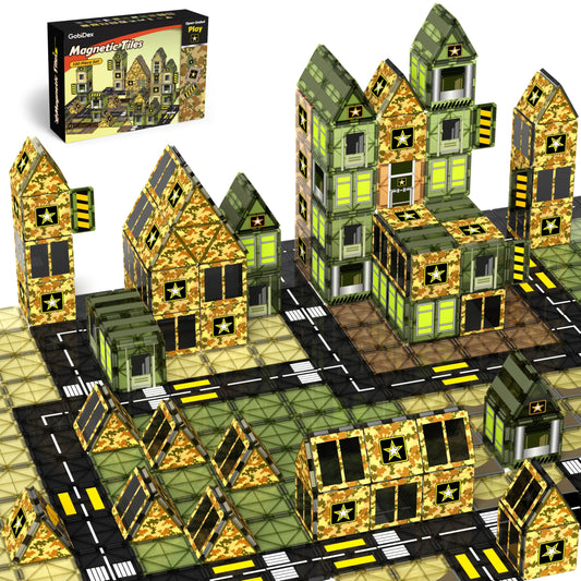 GobiDex army magnetic tiles 100pcs, versatile for imaginative base building and STEM play.