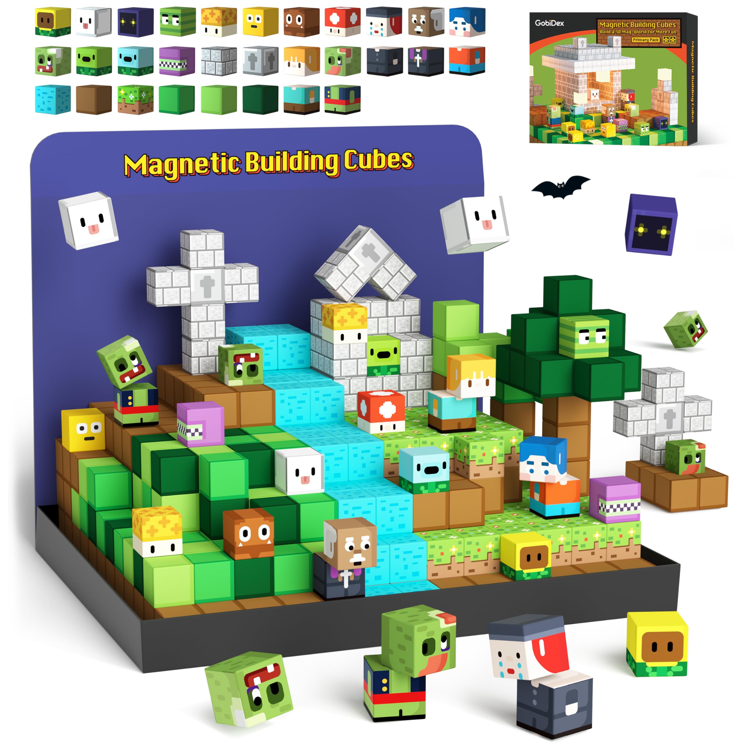 GobiDex magnetic blocks assembly: colorful cubes create imaginative structures fostering early spatial skills.