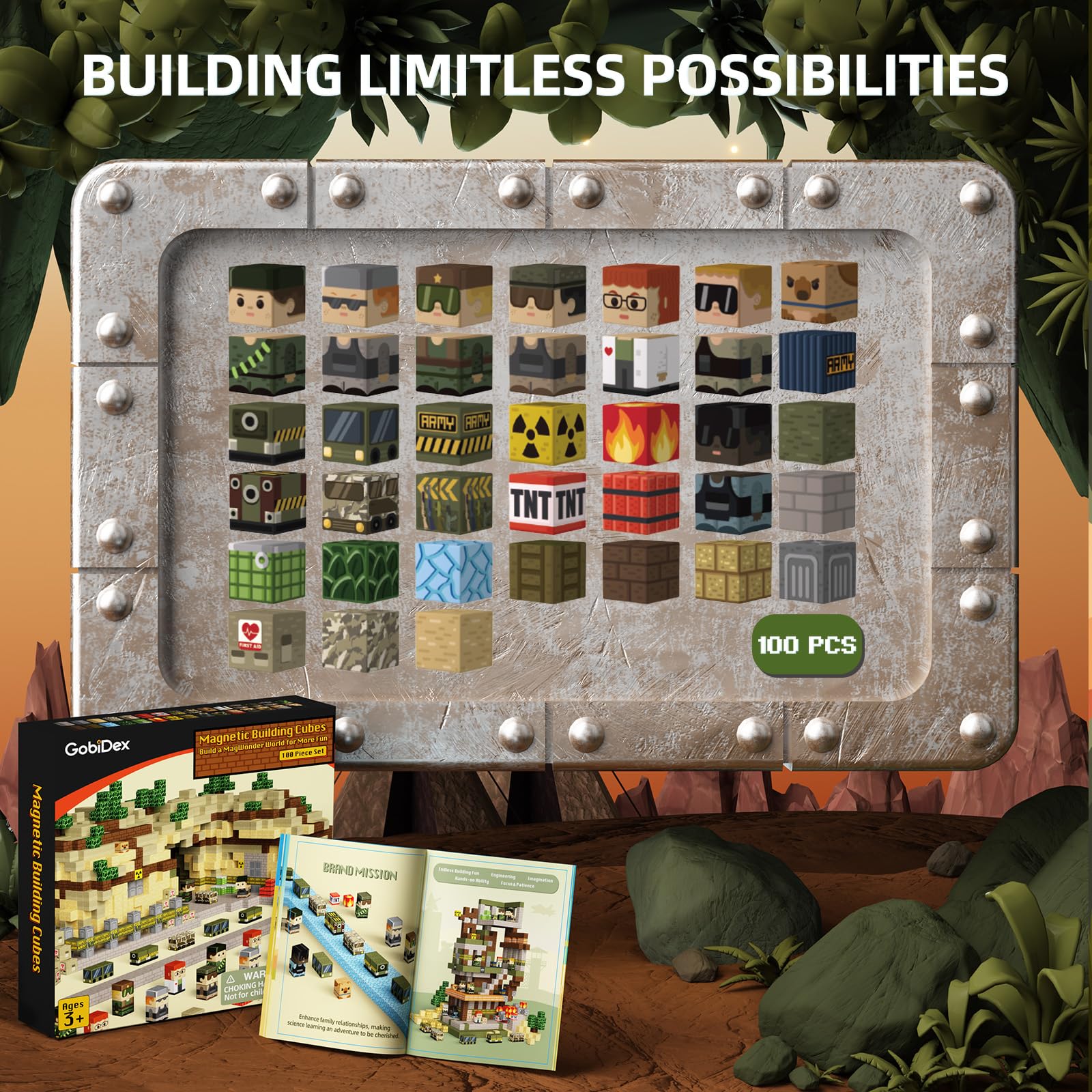 GobiDex magnetic blocks create a watchtower for scouting and defense scenarios.