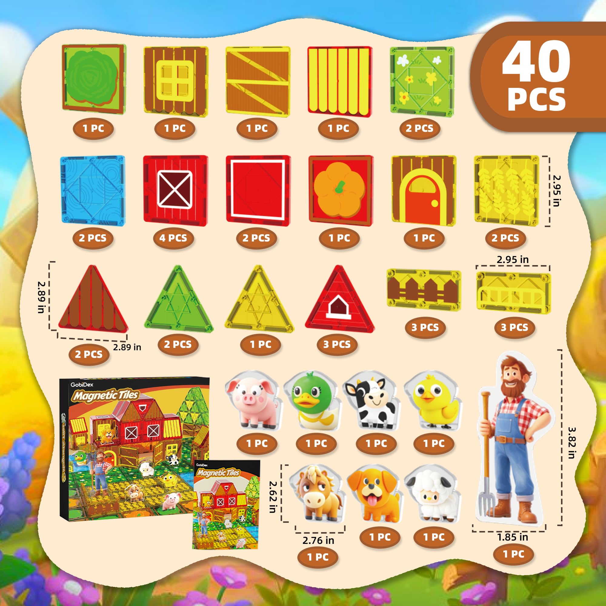 GobiDex magnetic tiles color recognition comes alive through vibrant farm pieces.