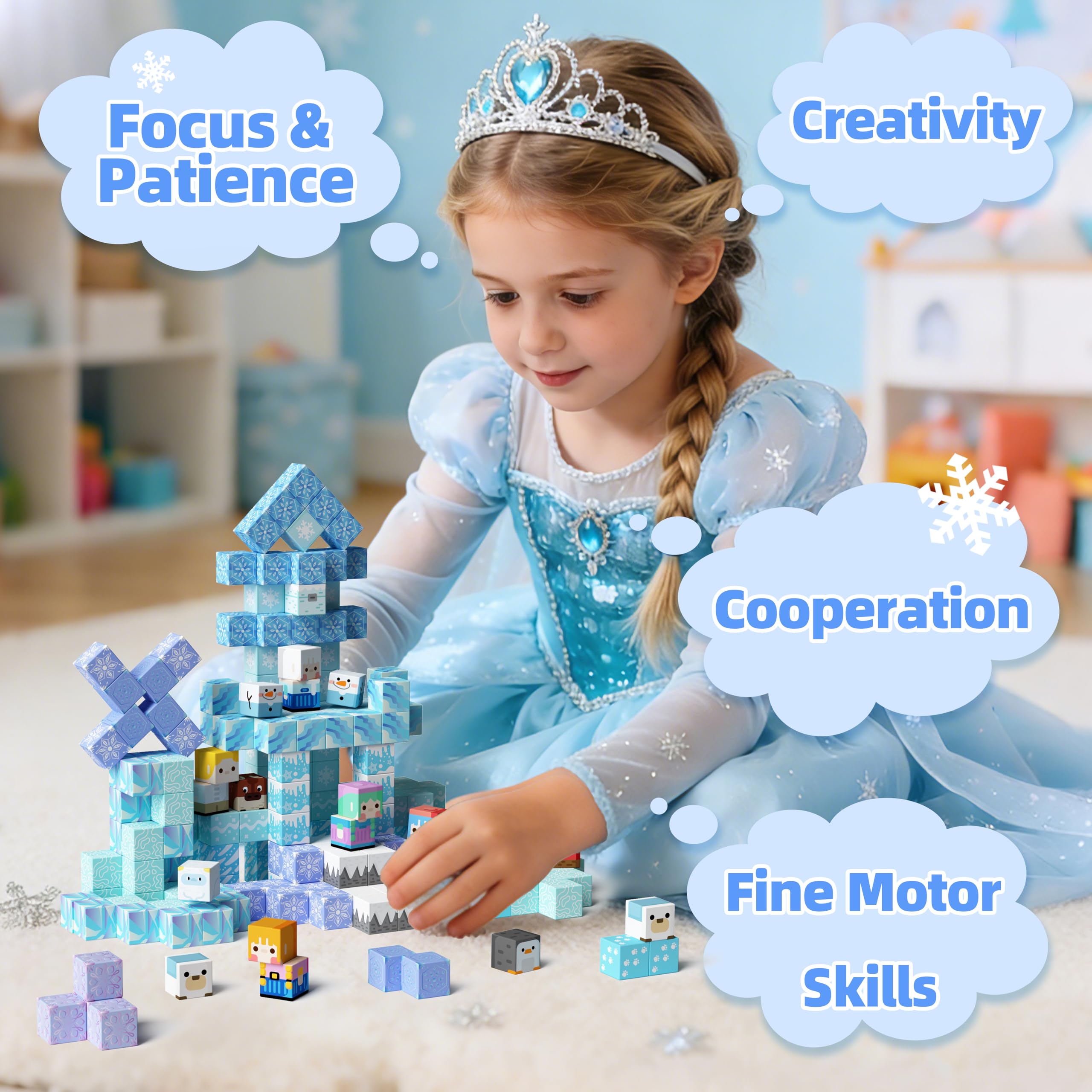 GobiDex sturdy magnetic design keeps tall ice structures steady during play.