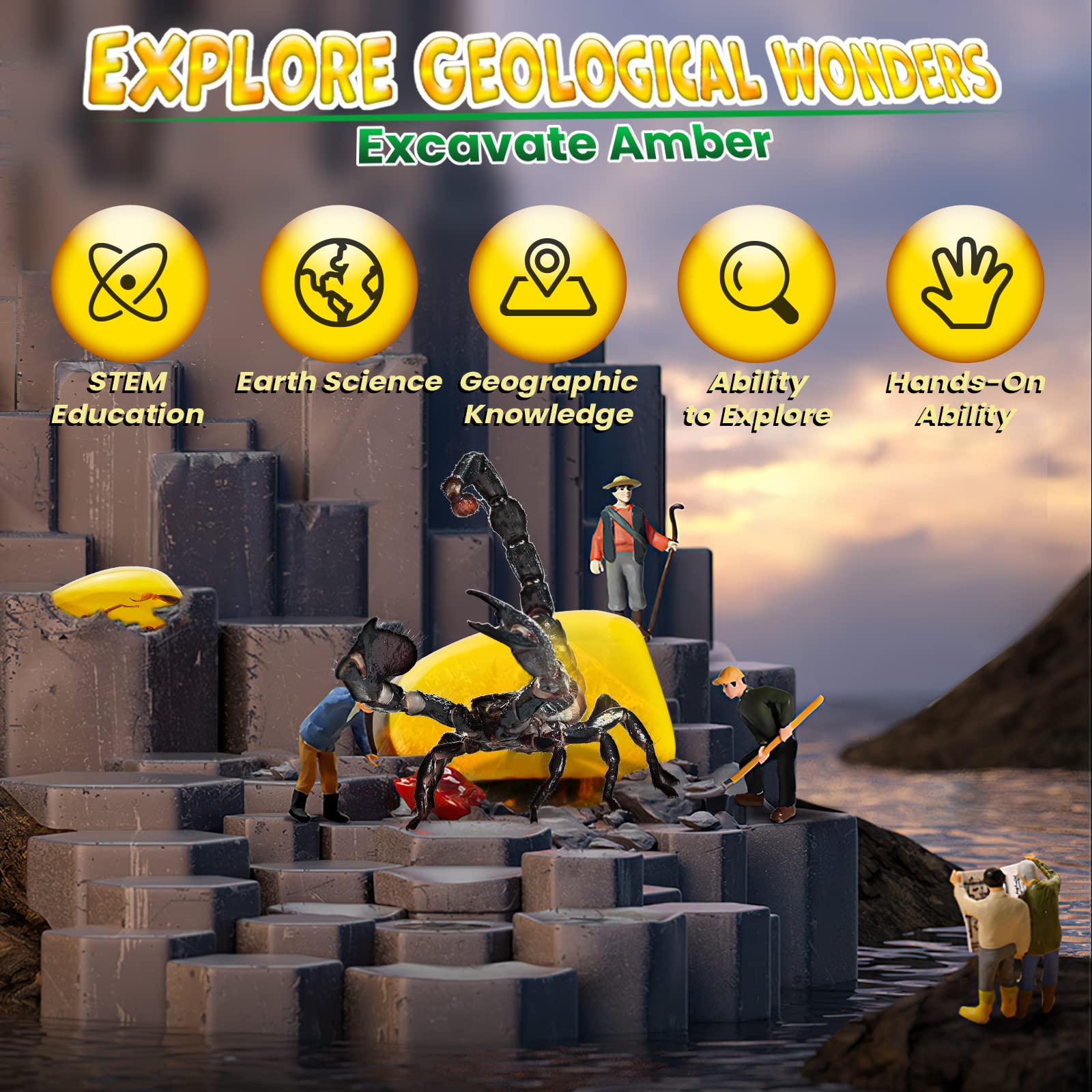 GobiDex Amber Dig Kit includes six insect amber replicas for exploration.