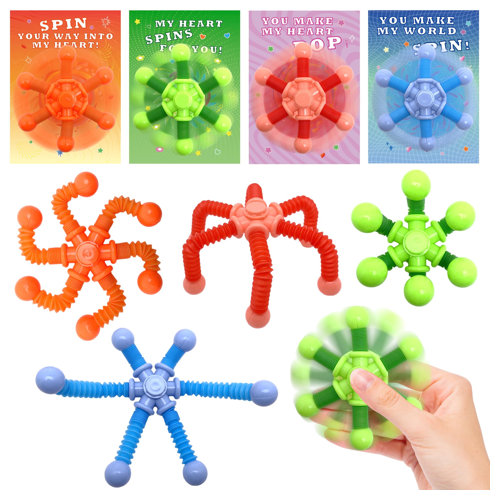 Gocozer pop tubes finger spinner and valentines cards on display for classroom fun