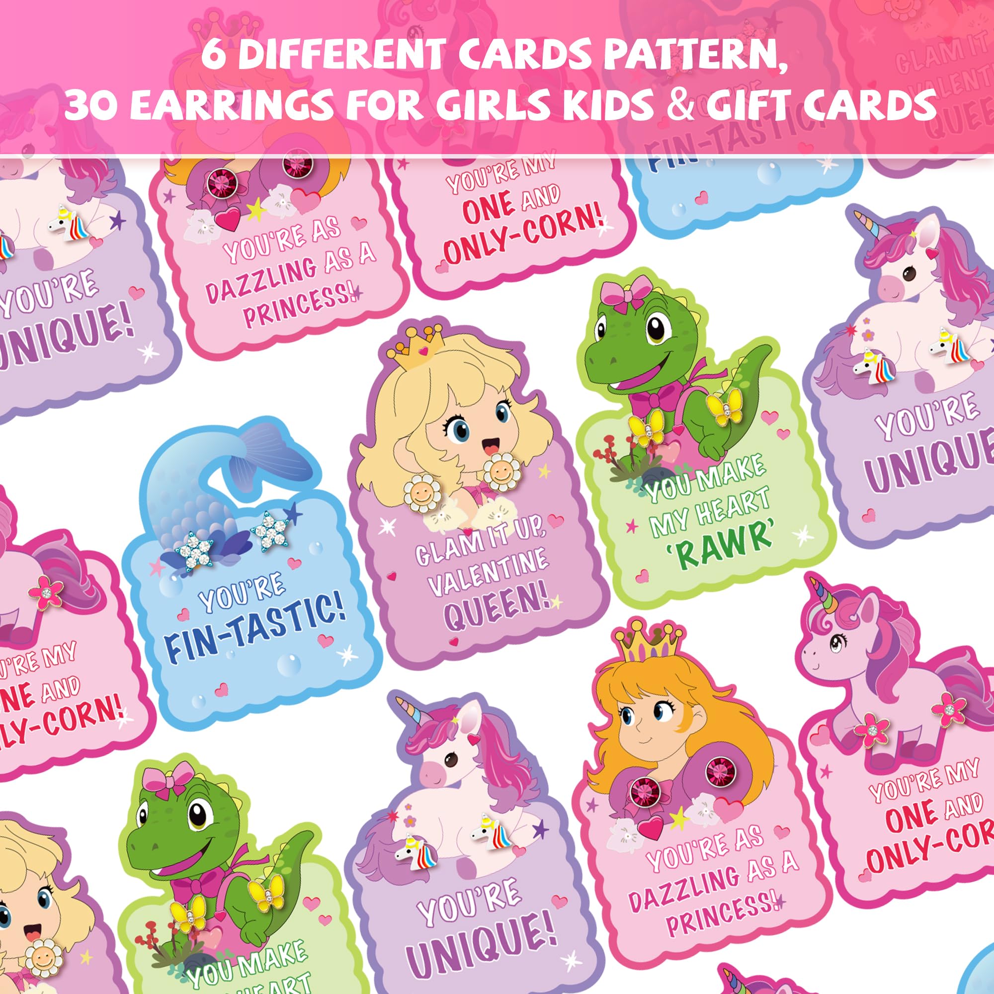 Gocozer valentines card designs with princess and unicorn motifs for girls.