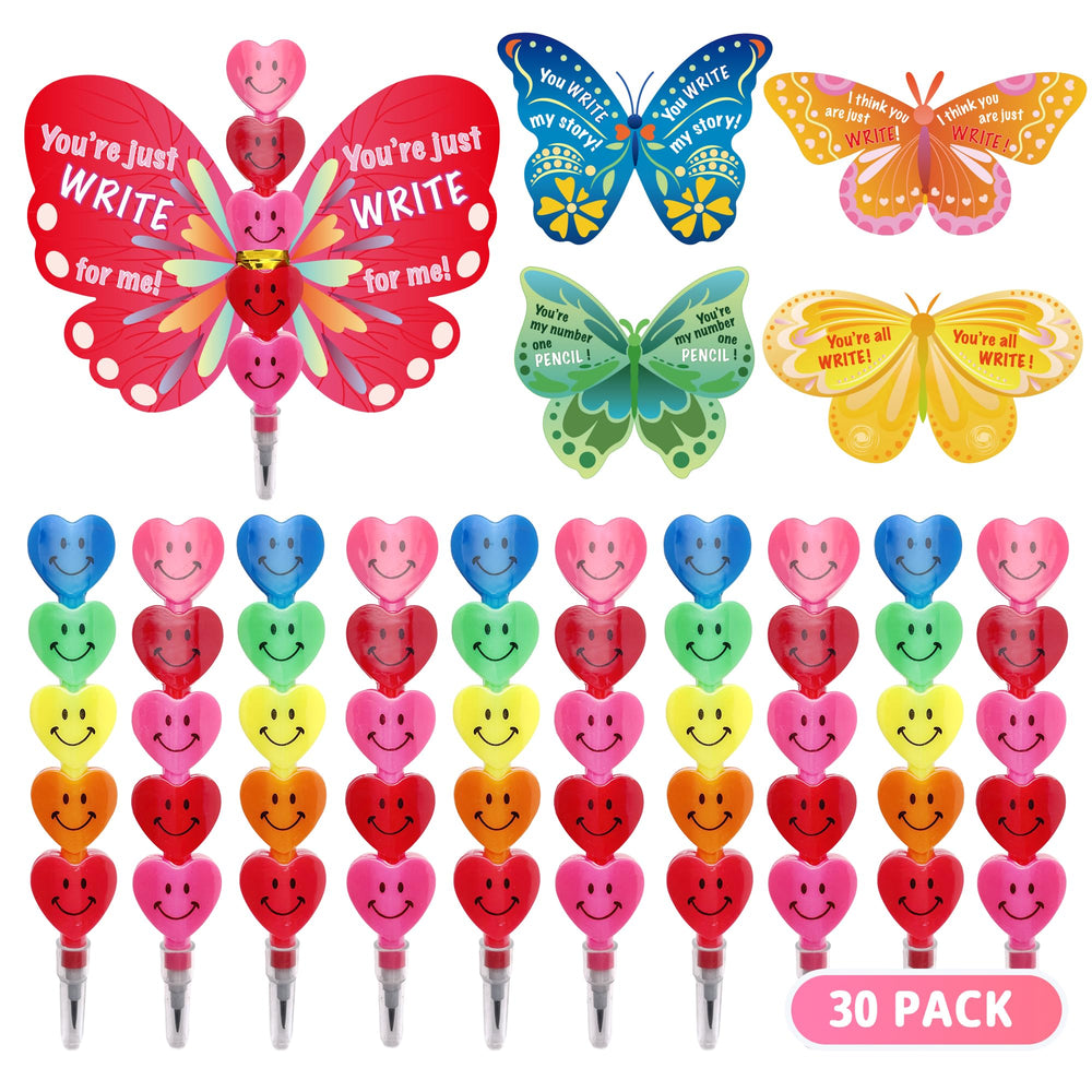 Gocozer Valentines pencils with stacked-heart design in two colors