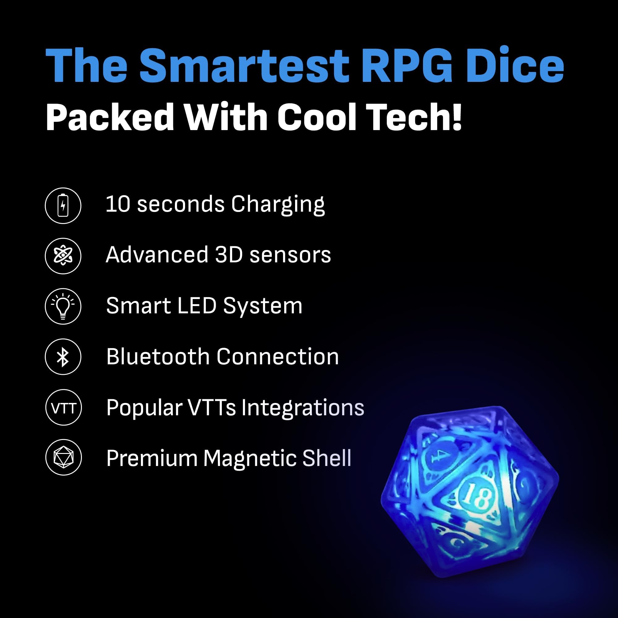 GoDice D20 LED indicator demonstrates instant roll feedback during play