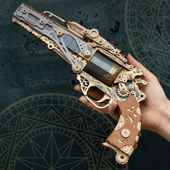 Goekhyrani revolver 3D puzzle assembly parts laid out for precise construction