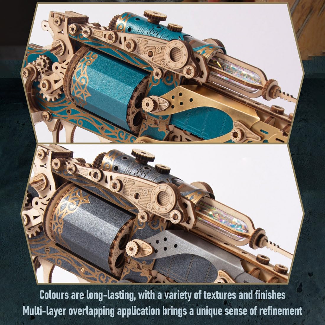 Goekhyrani revolver 3D puzzle color options include black white gold blue for collection variety
