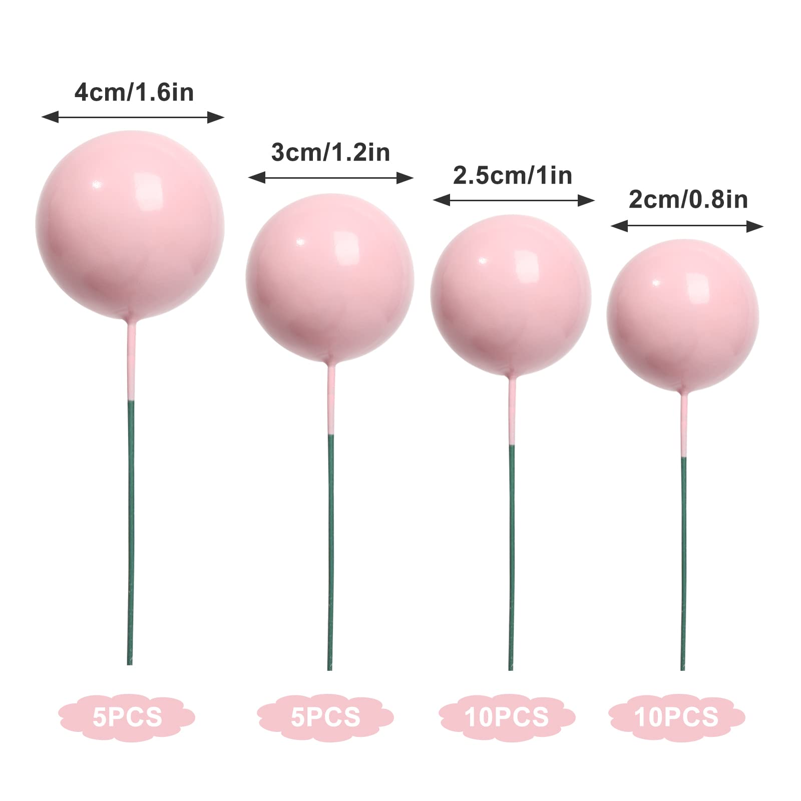 Goensjt pink ball cake topper 3cm close-up shows balanced decoration.