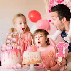 Goensjt pink ball toppers cupcake display adds cheerful color.