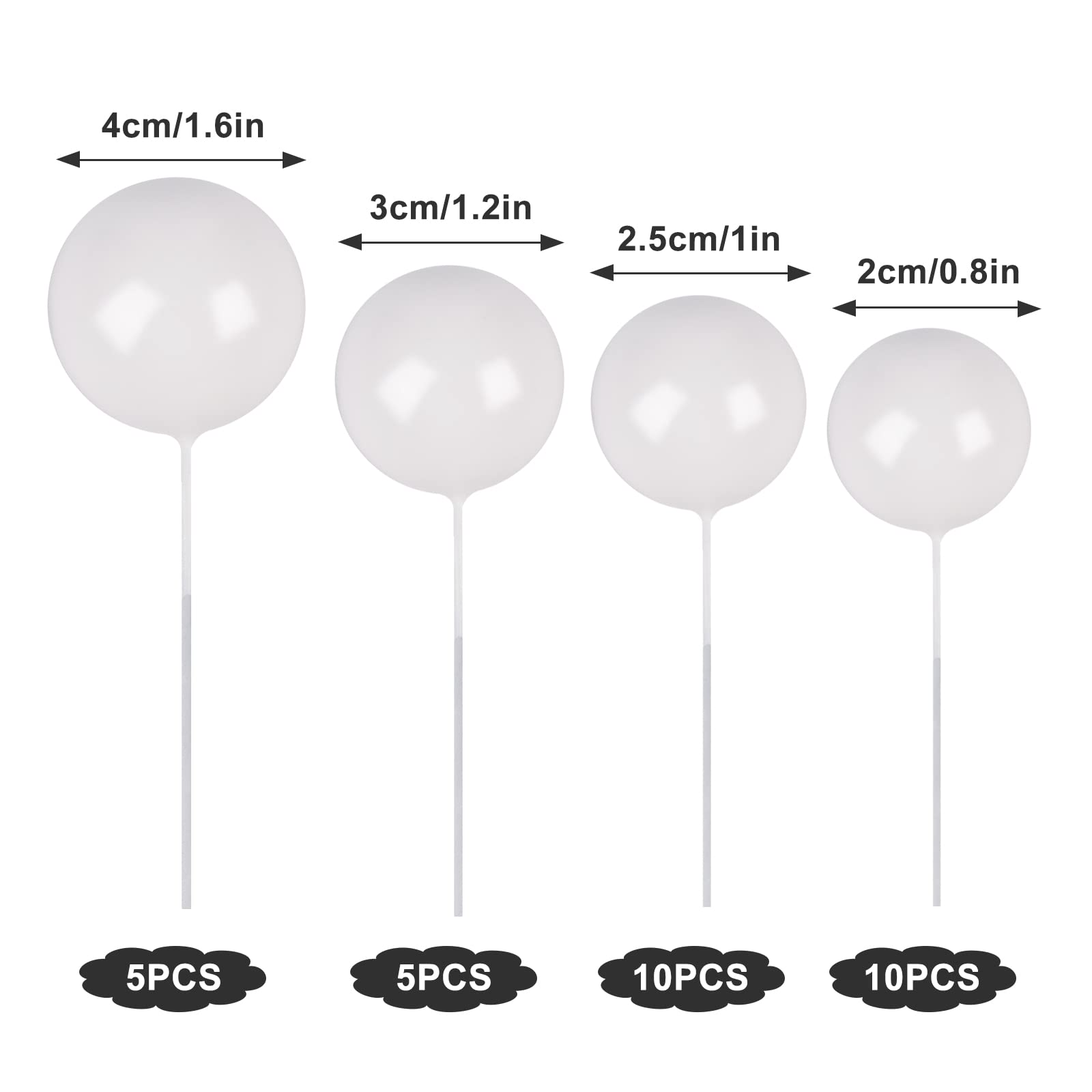 Goensjt white ball cake topper 3cm ideal for layered cakes and cupcakes