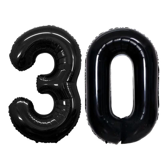 GOER 42-inch black number 30 foil balloon with a glossy finish for bold party visuals.