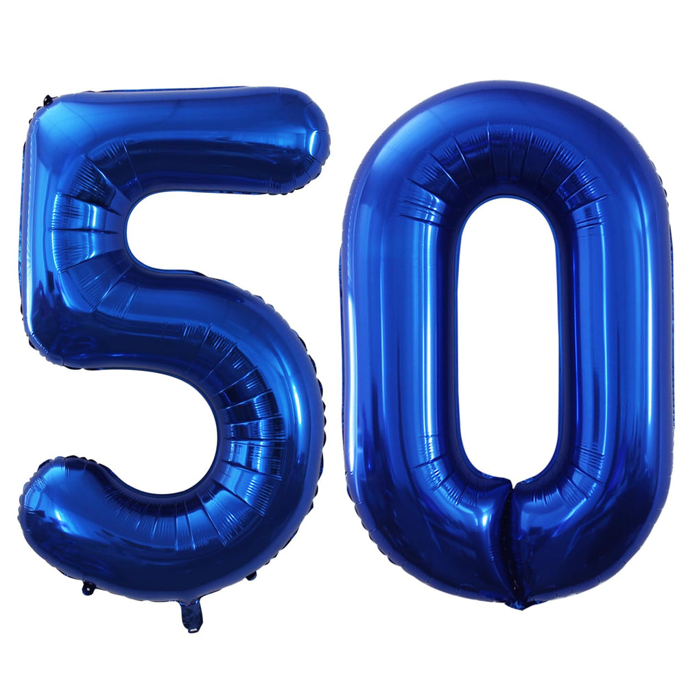 GOER number 50 blue foil balloons for 50th birthday decorations, reusable and eye-catching.