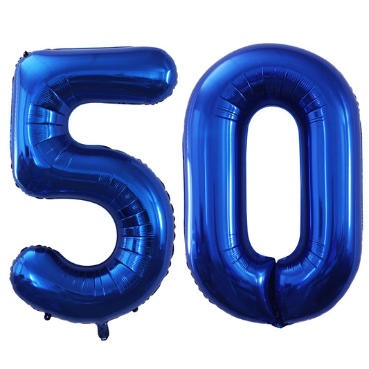 GOER number 50 blue foil balloons for 50th birthday decorations, reusable and eye-catching.