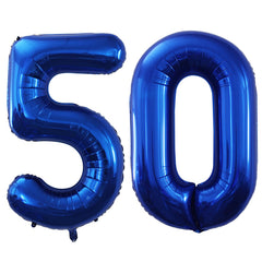GOER number 50 blue foil balloons for 50th birthday decorations, reusable and eye-catching.