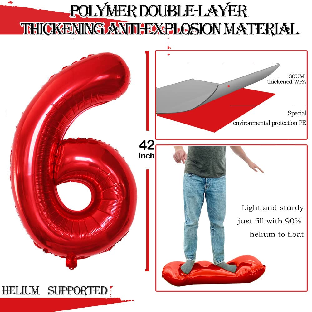 GOER red 42-inch number 6 balloon for a dramatic 61st birthday display.