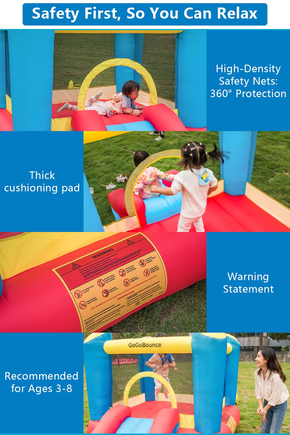 GoGoBounce jumbo jumping area fits multiple kids for group play