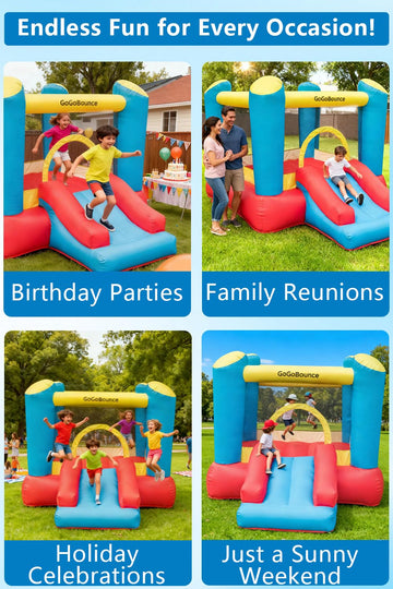 GoGoBounce integrated slide for active play and safe descents