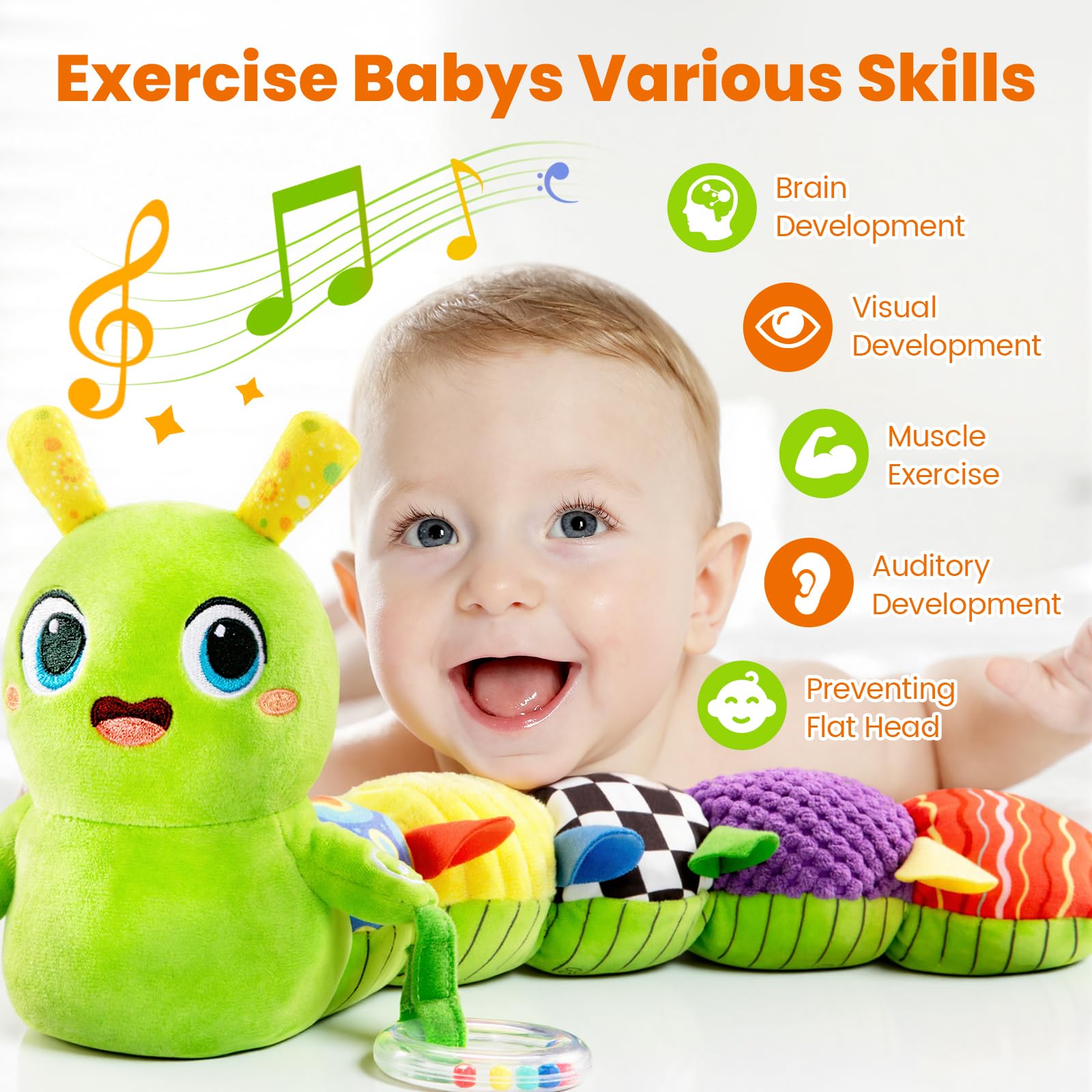 GoGonova caterpillar toy with 10 songs for early rhythm exploration.