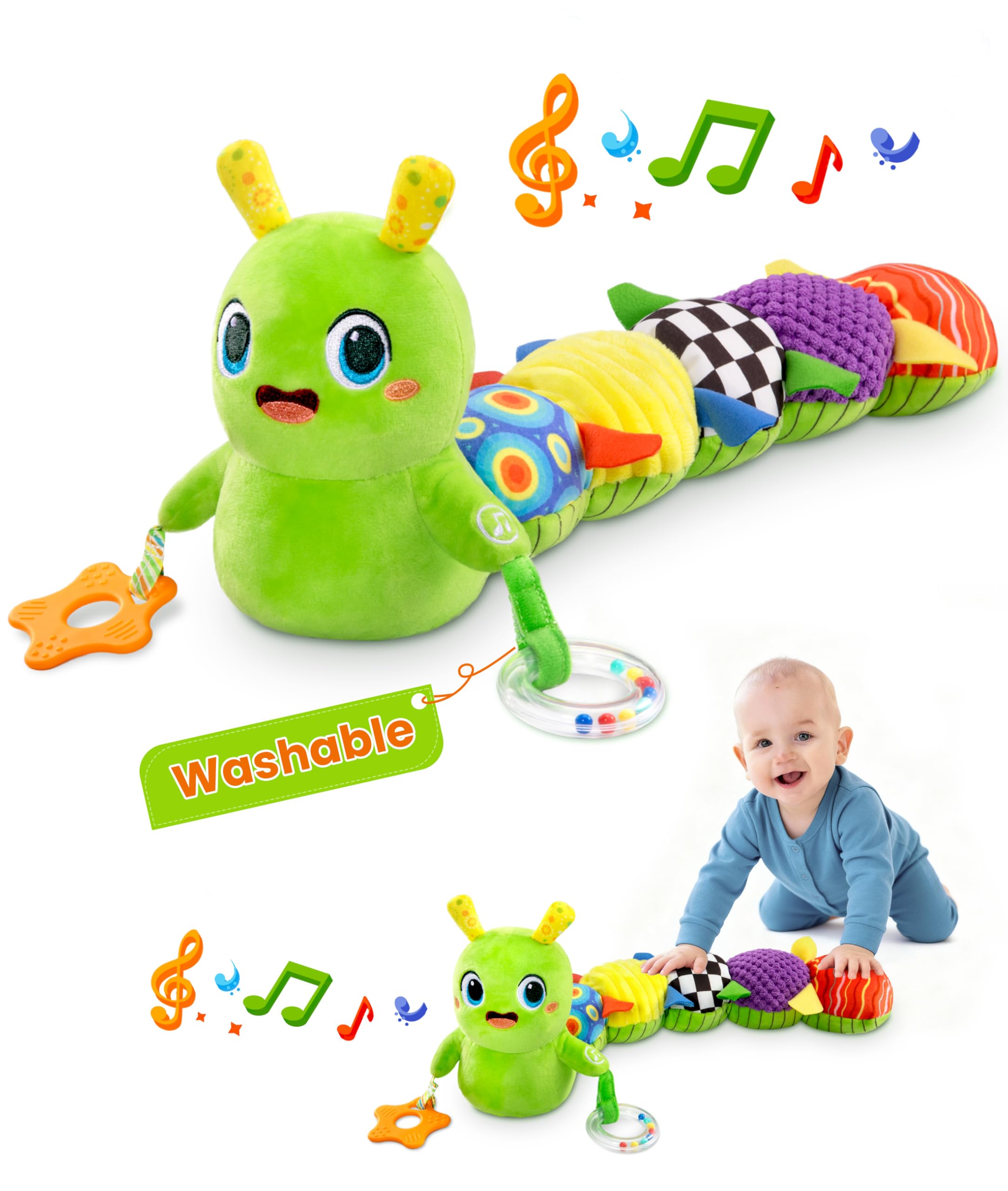 GoGonova plush caterpillar with soft fabric for cozy tummy time play.