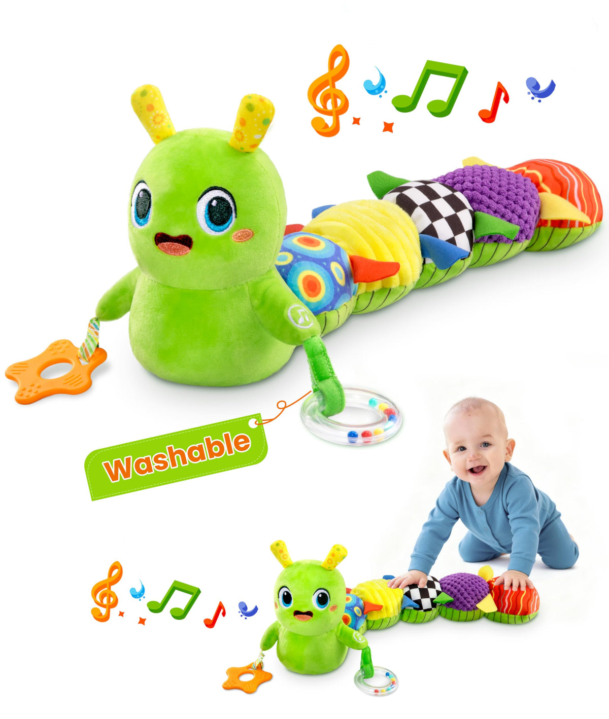 GoGonova plush caterpillar with soft fabric for cozy tummy time play.