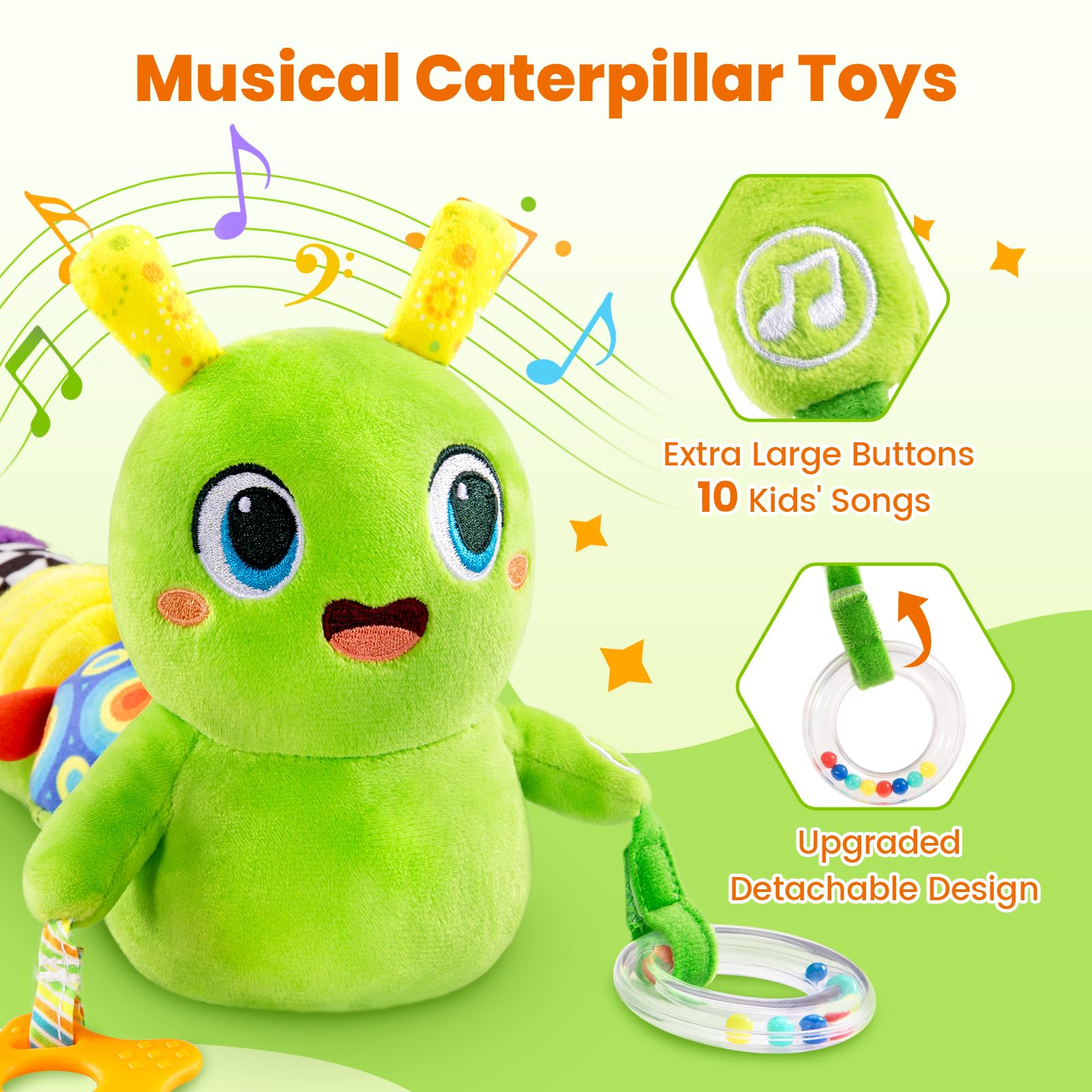 GoGonova teether and rattle caterpillar for soothing gums.
