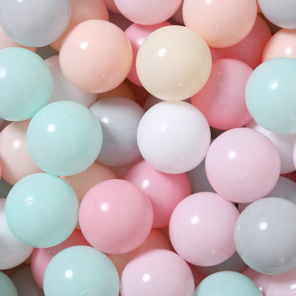 GOGOSO 100 pit balls closeup, phthalate-free and BPA-free for safe baby play.