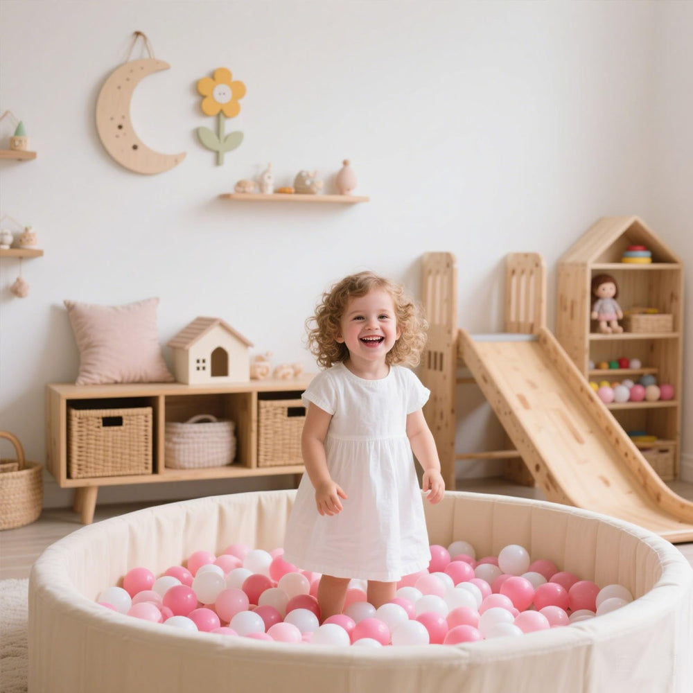 GOGOSO babies’ hands grasp 2.15-inch balls for age-appropriate exploration.