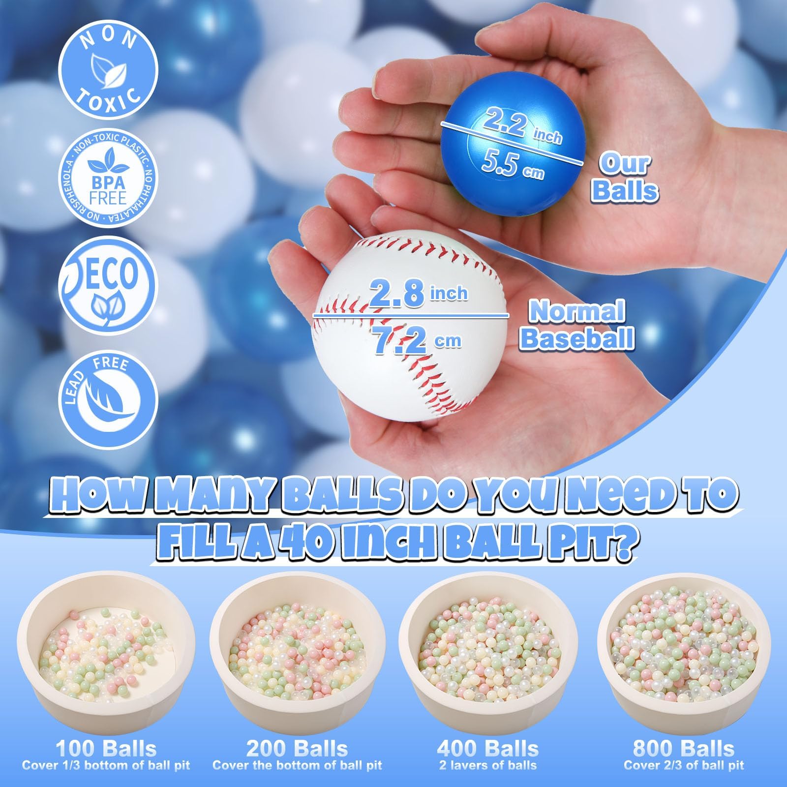 GOGOSO ball pit balls in light blue closeup, easy grip for little hands