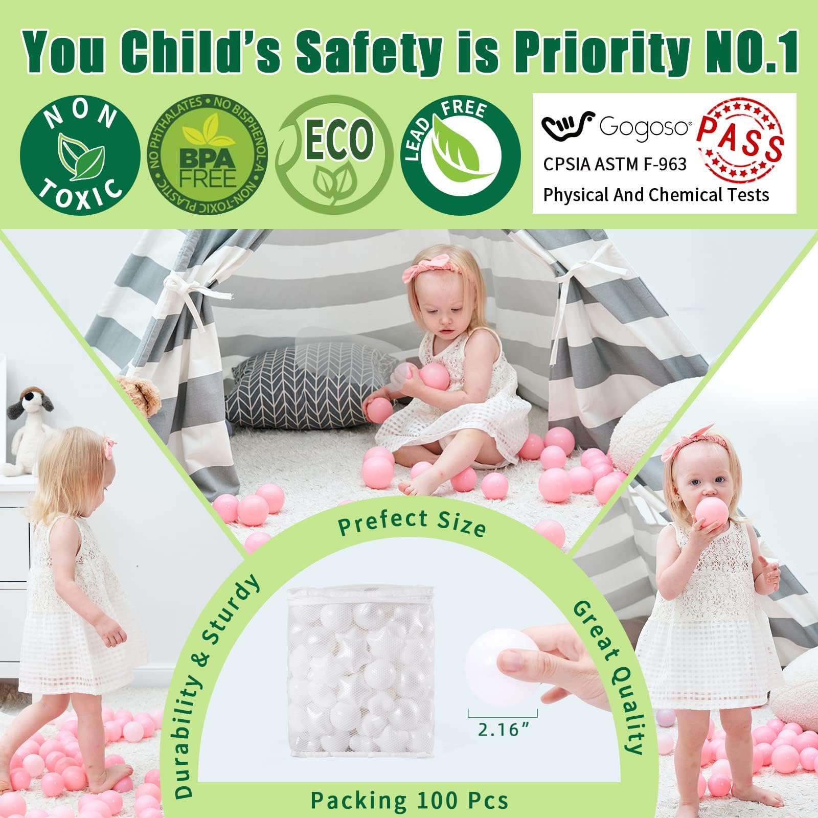 GOGOSO 100-piece ball pack ideal for filling play tents or pools