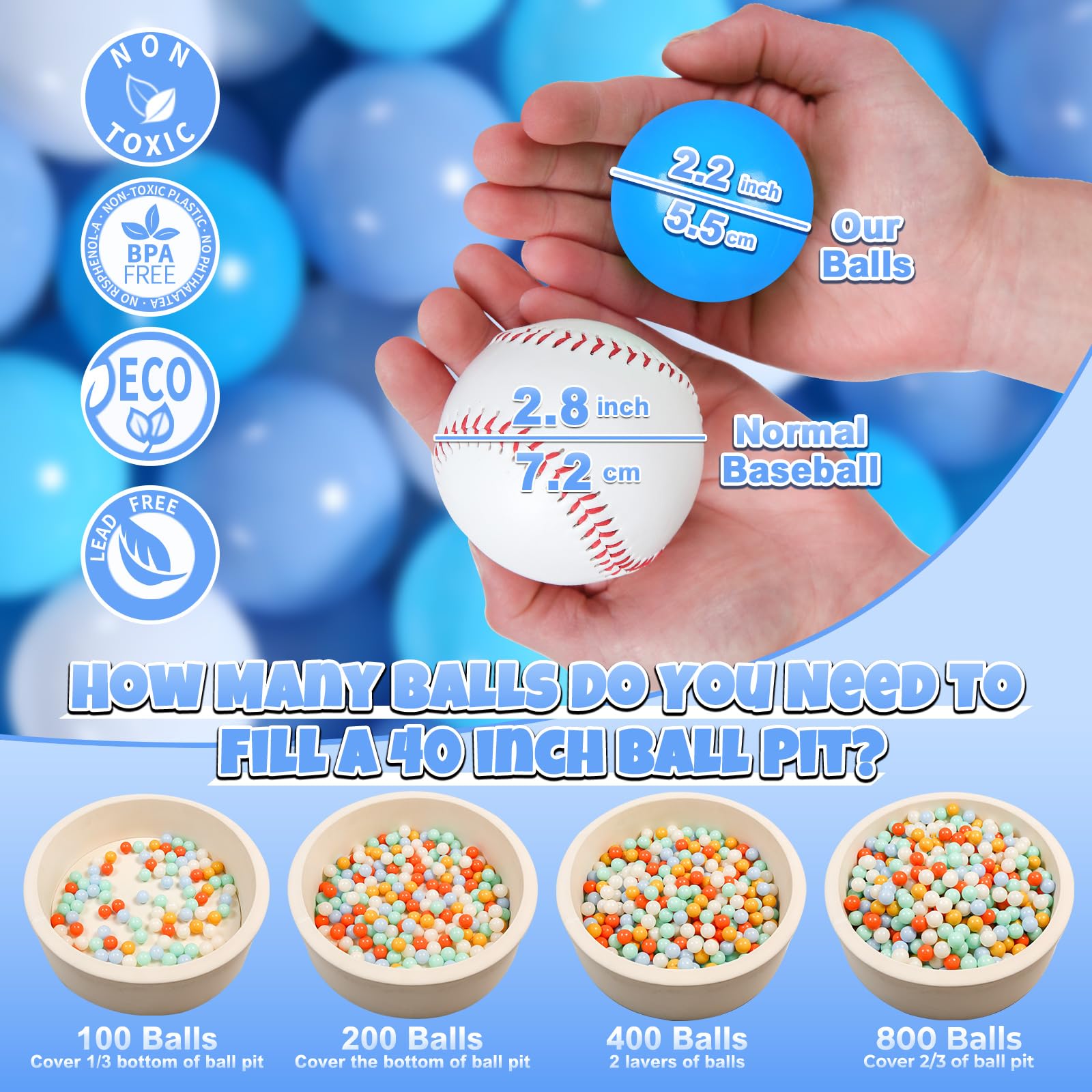 GOGOSO baby balls 2-2in size closeup, easy to grip for little hands.