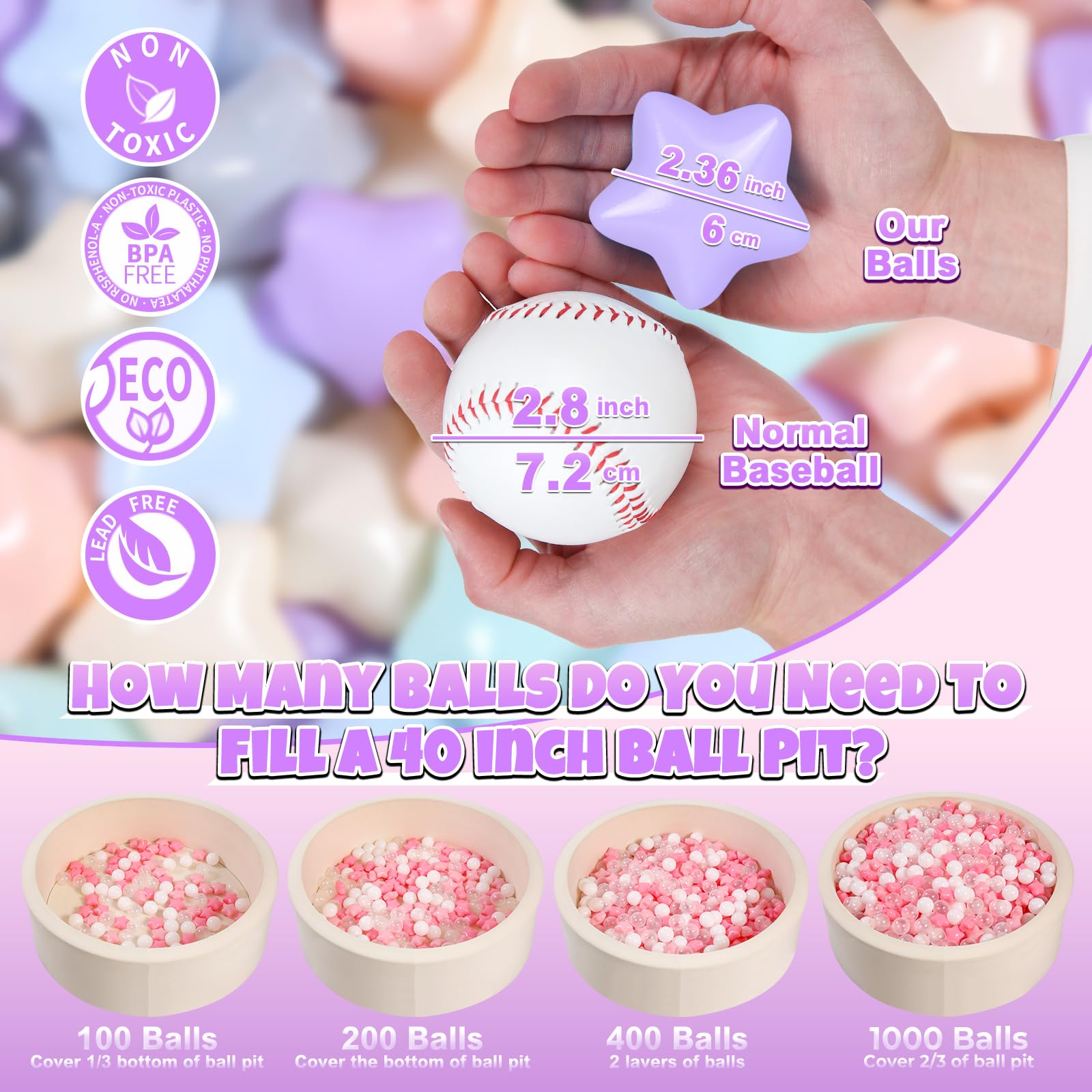 GOGOSO pink star balls 100-pack; color and texture inspire imaginative play.