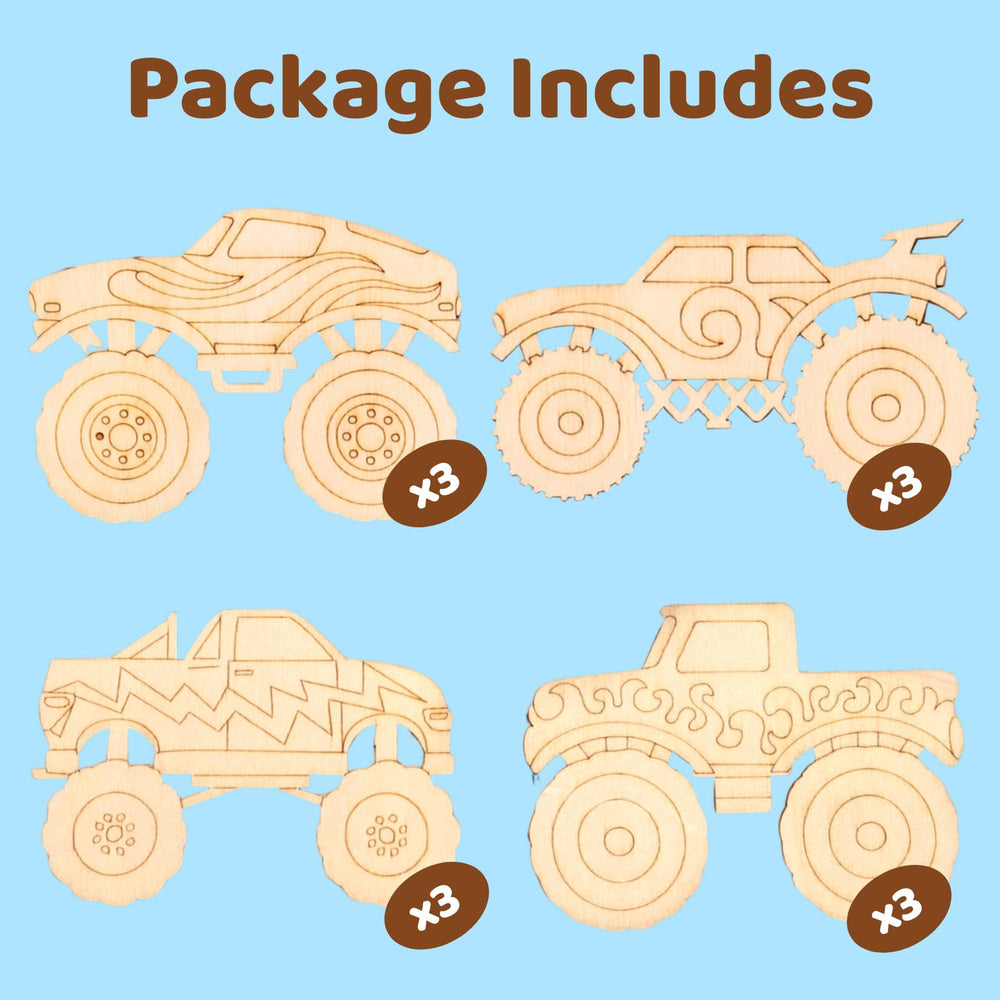 GOGREENWOVEN monster truck wood crafts provide sturdy DIY projects.