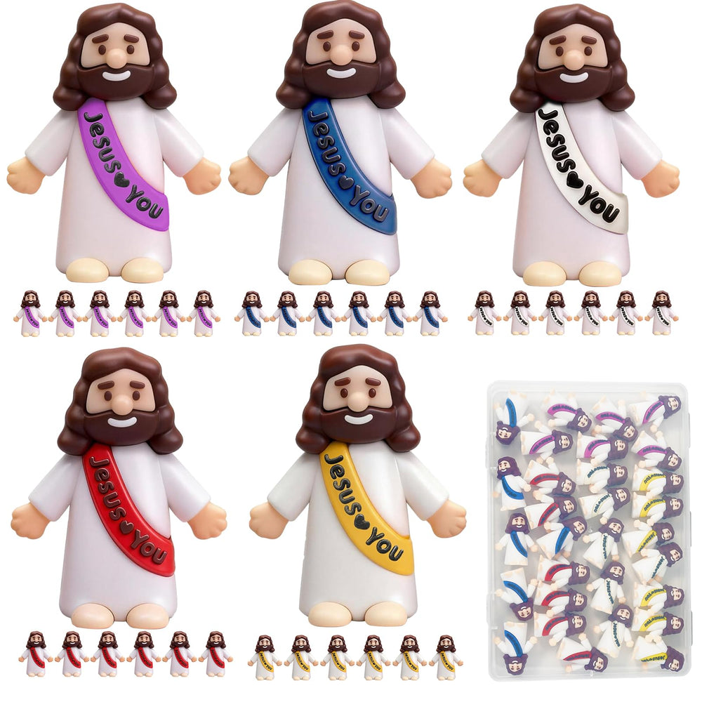 Goherii Little Jesus figure in serene blue with raised message for lasting display.