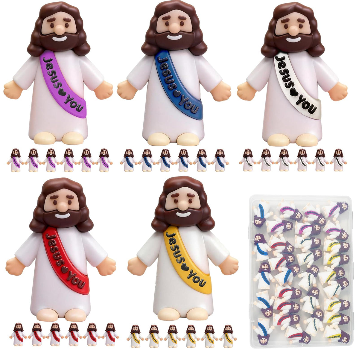 Goherii Little Jesus figure in serene blue with raised message for lasting display.