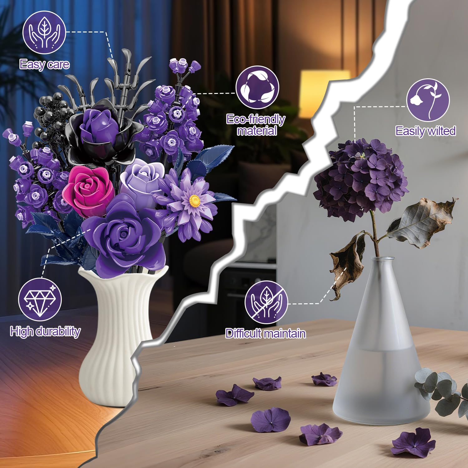 Gohero adjustable stems and removable petals enable custom bouquet length and shape.