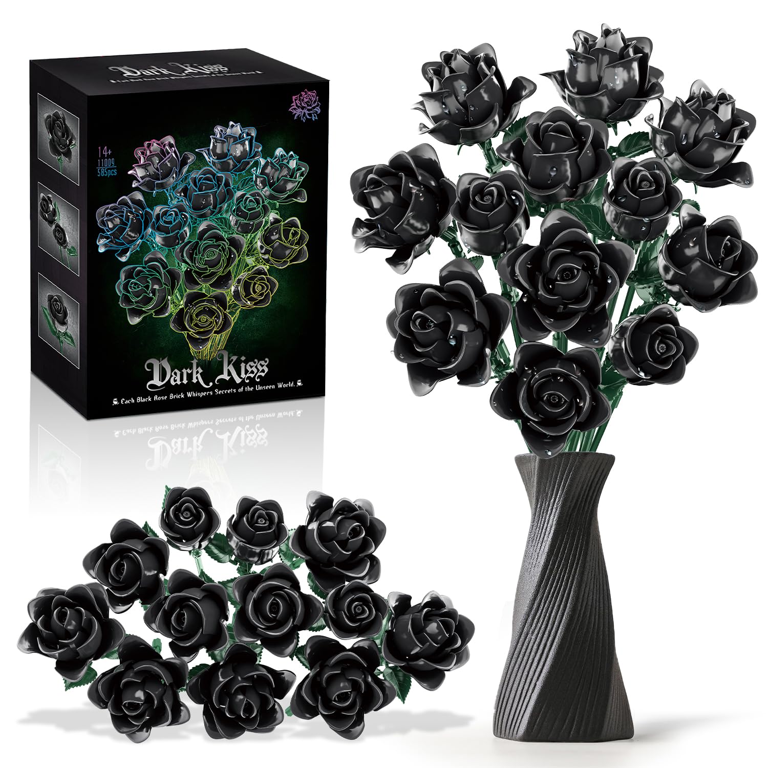 Gohero black roses building set full bouquet for dramatic gothic décor.