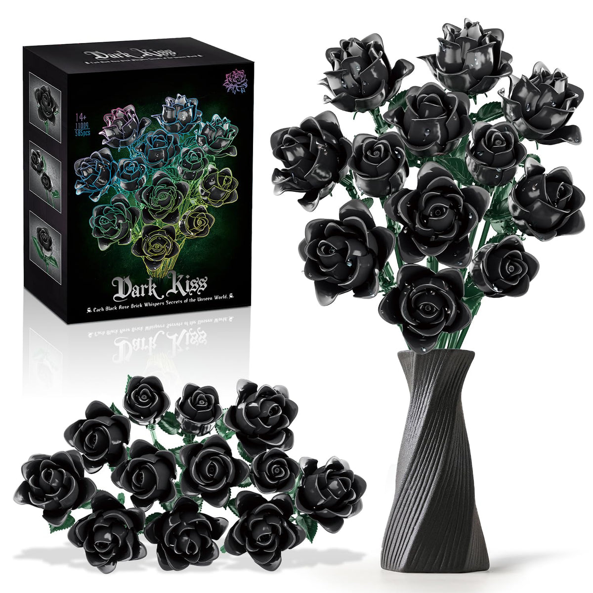 Gohero black roses building set full bouquet for dramatic gothic décor.
