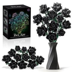 Gohero black roses building set full bouquet for dramatic gothic décor.