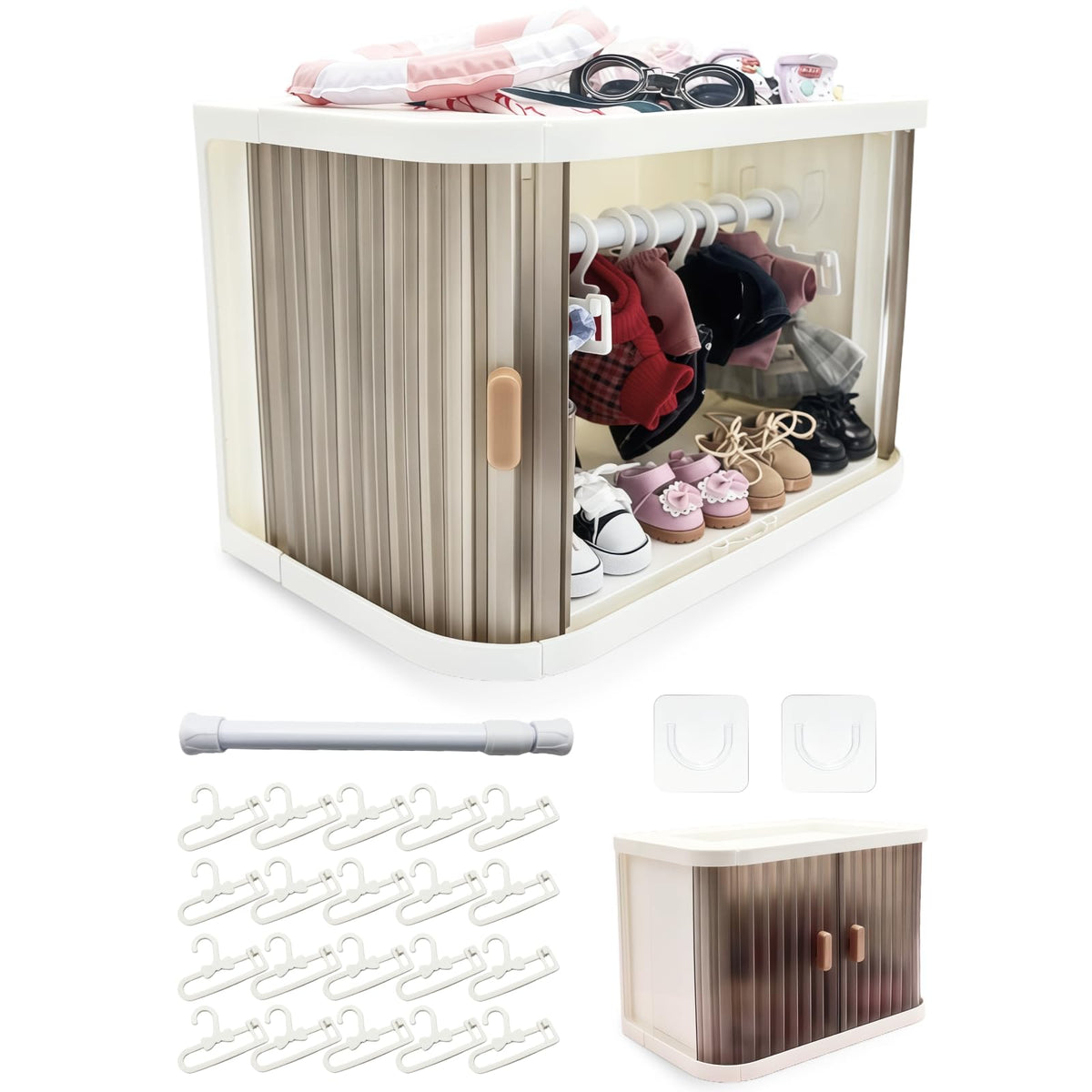 GoingMeta foldable doll closet provides compact storage for Labubu outfits.