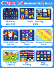 Gojmzo Busy Board buttons and alphabet promote early literacy and tactile exploration.