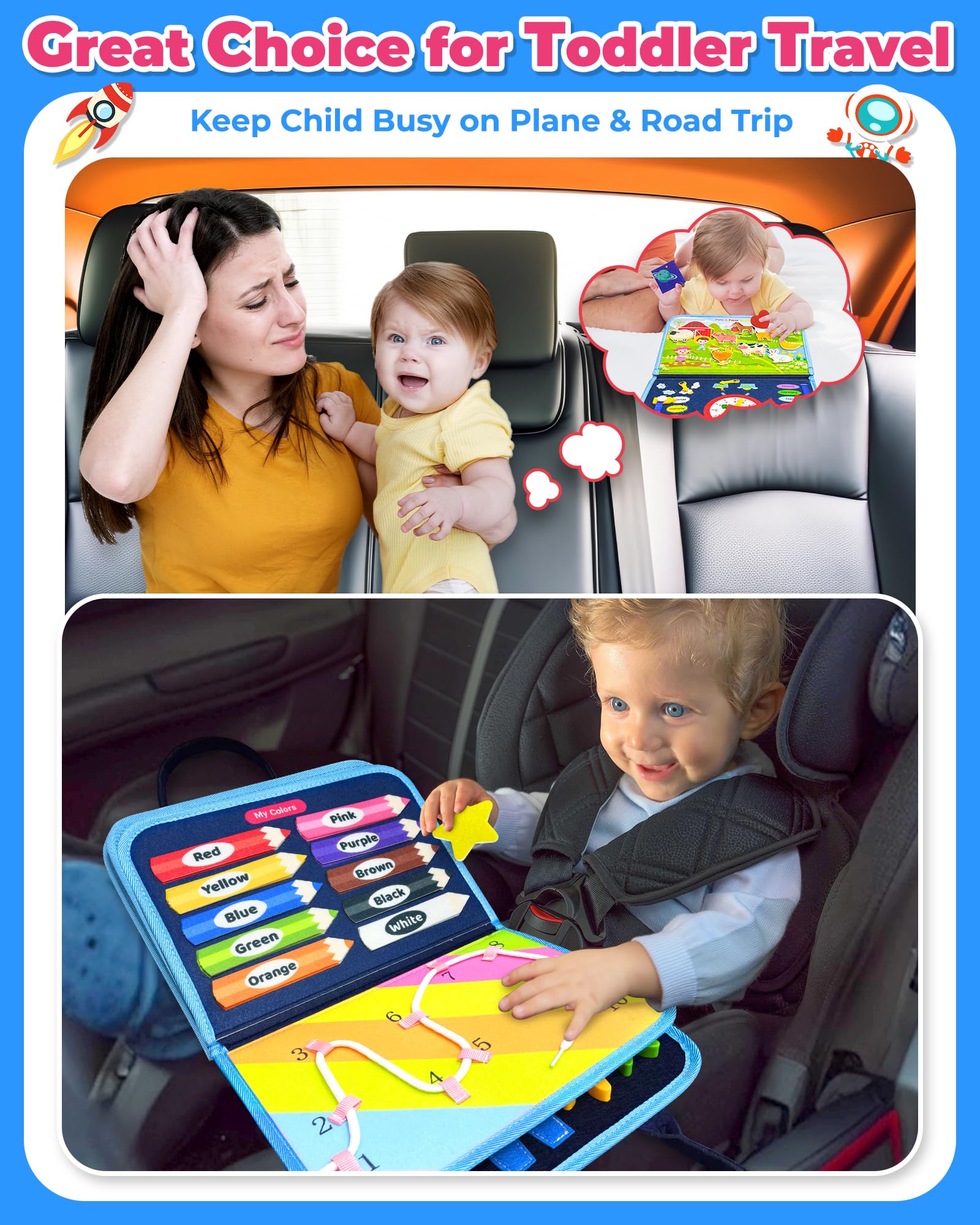 Gojmzo Busy Board zippers and laces supports hand-eye coordination during play.