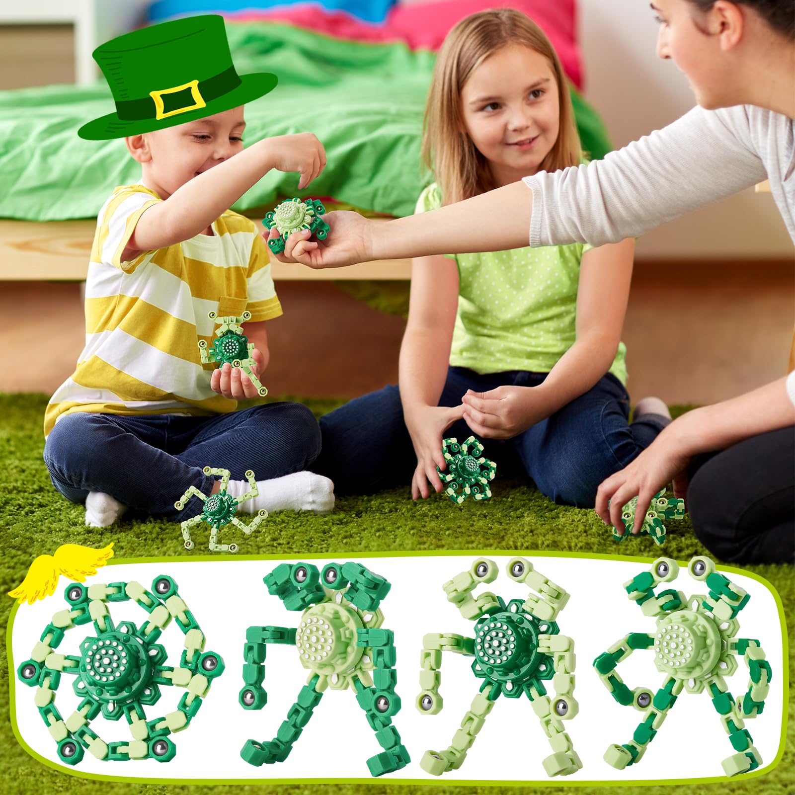 Gokeey St. Patrick's white spinner with clean design and play options.