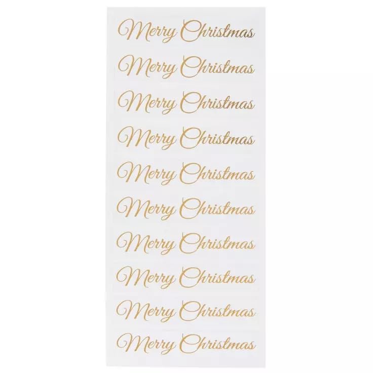 Gold Script Merry Christmas Stickers with foil detail for festive cards and gift tags