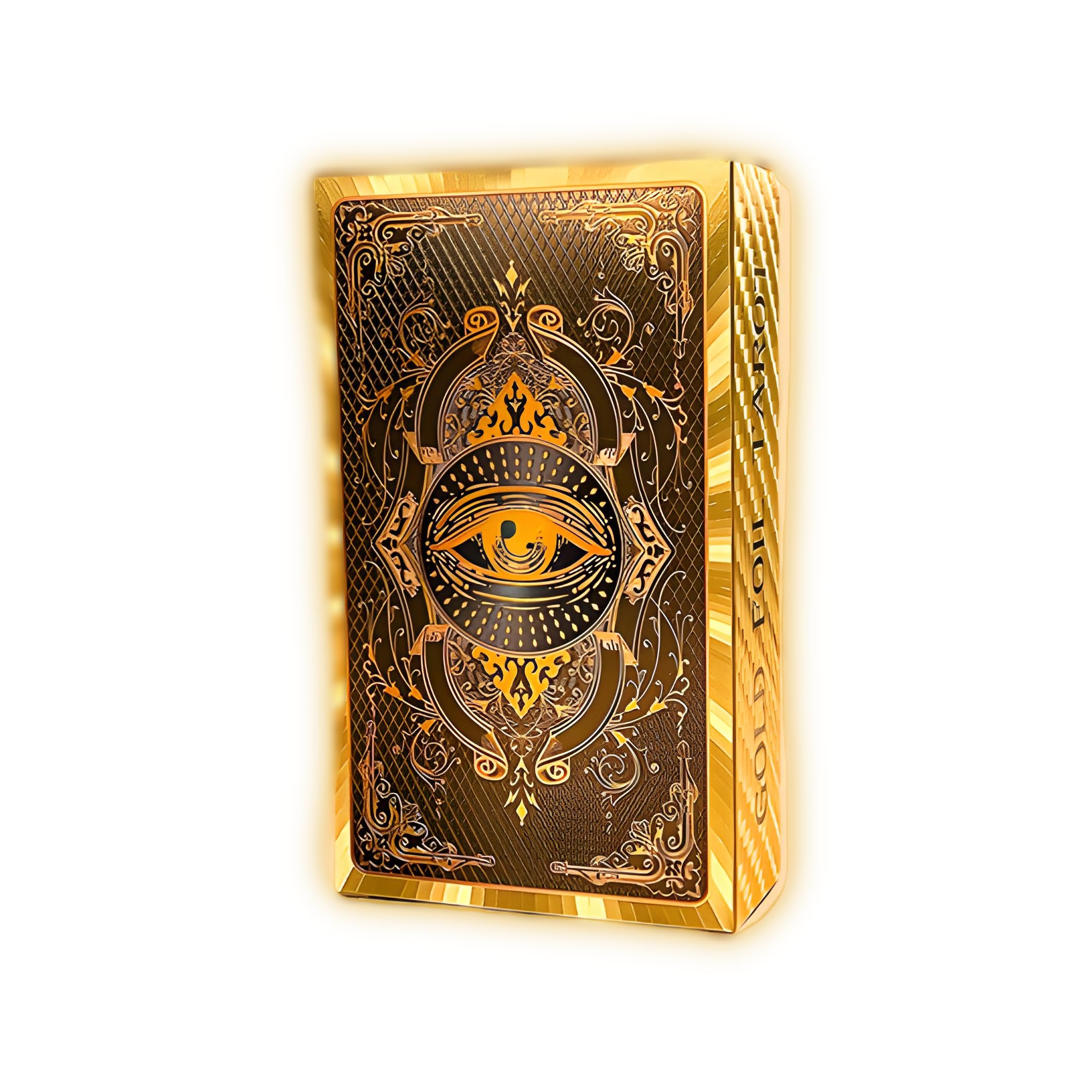 Spanish and English Golden Foil Tarot Deck with Guidebook—full deck display for bilingual readings.