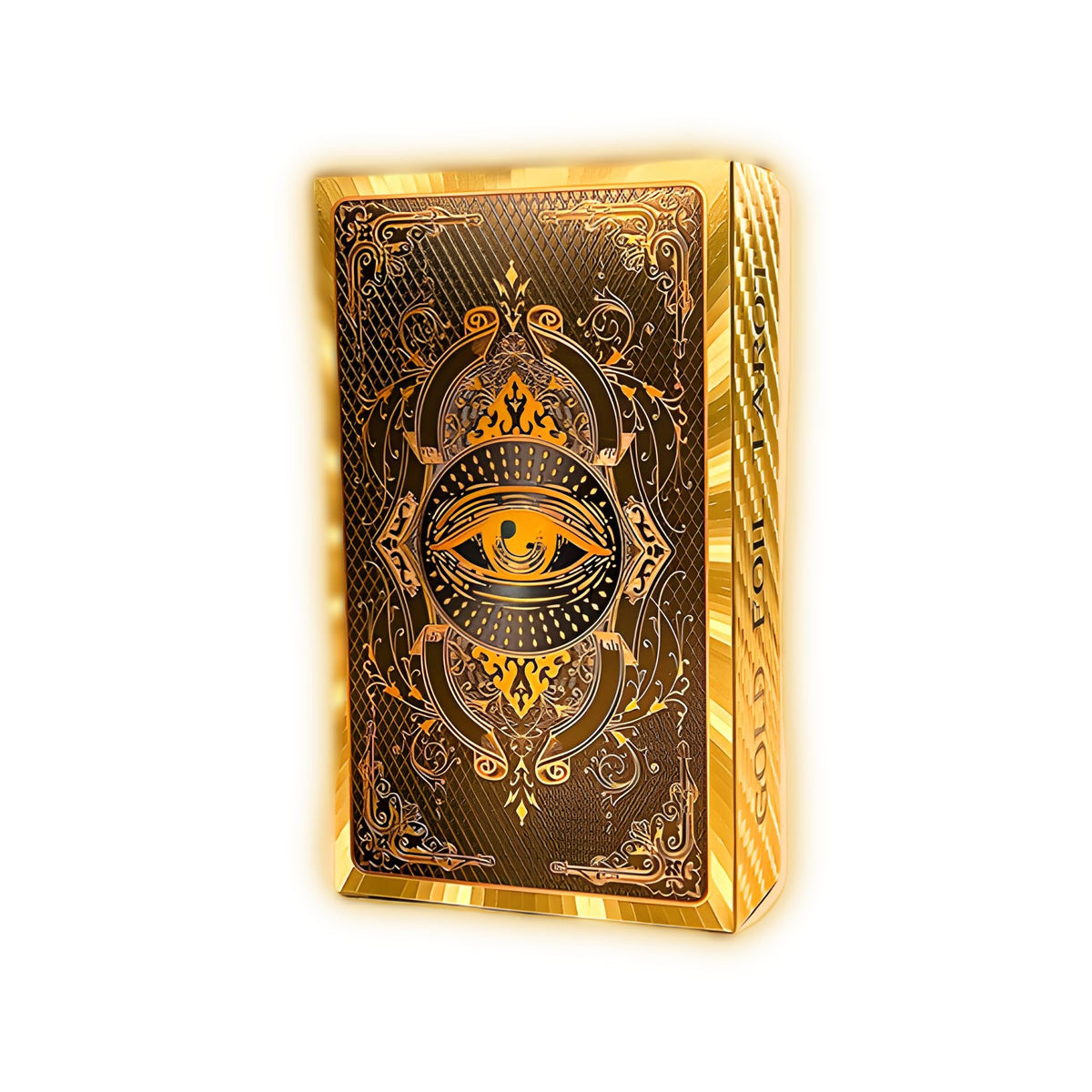 Spanish and English Golden Foil Tarot Deck with Guidebook—full deck display for bilingual readings.